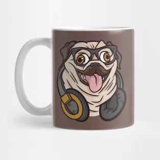 Hipster Pug with Headphones and Glasses Mug